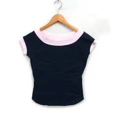 City Private 素材切替 カットソー Tシャツ 半袖 ボートネック 無地 ボーダー ネイビー 紺 ピンク /FT46