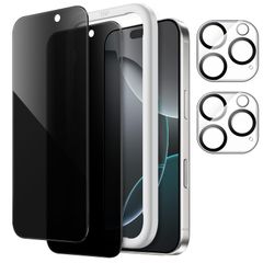 신품 JETech iPhone 16 Pro 6.3 인치용 프라이버시 액정 보호 필름+카메라 렌즈 필름 들여다 보지 방지 강화 유리제 가이드 프레임 첨부 2장+2장 세트