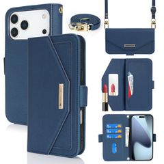 신품 Pelanty for iPhone 17 Pro Max 수첩형 케이스 줄무늬 어깨걸이 목걸이 대각선 가죽 숄더 합성 피혁+TPU 휴대 커버 화장 거울 첨부 스트랩 첨부 마그넷 지갑형 커버 IC 카드 포켓 지갑 동전 지갑 대용량 수납 포켓