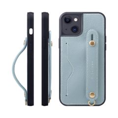 신품 HANATORA for iPhone 14Plus 케이스 가죽 내충격 후면 벨트 카드 포켓 스마트폰 케이스 스마트폰 스탠드 기능 넥 스트랩 첨부 엠보스 레더 선물 마그넷 없음 블루 런 NCGH-14Plus-Bluel