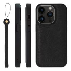 신품 HANATORA for iPhone 14 Pro 케이스 MagSafe 대응 가죽 내충격 범퍼형 스마트폰 케이스 스마트폰 스트랩 첨부 슈링크 레더 선물 머그 세이프 대응 블랙 SMSGZ-14Pro-Black