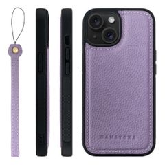 신품 HANATORA for iPhone 15 케이스 가죽 내충격 범퍼형 스마트폰 케이스 스마트폰 스트랩 첨부 슈링크 레더 선물 퍼플 SPGGZ-15-Purple