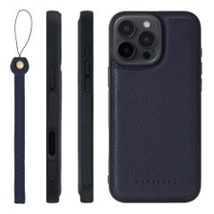 신품 HANATORA for iPhone 16ProMax 케이스 가죽 내충격 범퍼형 스마트폰 케이스 스마트폰 스트랩 첨부 슈링크 레더 선물 네이비 SPGGZ-16ProMax-Navy