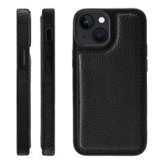 신품 HANATORA for iPhone 13 케이스 가죽 내충격 범퍼형 스마트폰 케이스 스마트폰 측면 가죽 수축 가죽 선물 블랙 WPG-13-Black