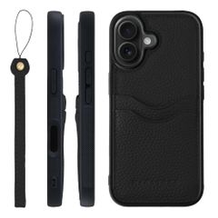 신품 HANATORA for iPhone 17 케이스 가죽 내충격 범퍼형 스마트폰 케이스 스마트폰 스트랩 첨부 슈링크 레더 선물 블랙 CPGGZ-17-Black