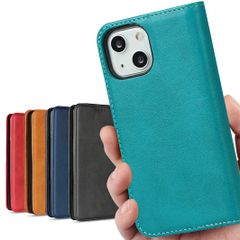 신품 iCoverCase 케이스 적용 iPhone13mini 수첩형 아이폰 13mini 아이폰 커버 13 미니 애플 아이폰 13 미니 스마트 폰 케이스 용 case 마그넷 차분한 색 레트로 터키석