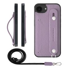 신품 HANATORA for iPhone 17e 16e 케이스 가죽 내충격 배면 벨트 스트랩 링 스마트폰 케이스 스마트폰 스탠드 기능 넥 스트랩 첨부 카드 포켓 슈링크 레더 선물 퍼플 CGHGZ-16e-Purple