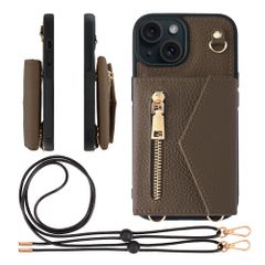 신품 HANATORA for iPhone 15 케이스 숄더 가죽 슈링크 레더 내충격 스마트폰 케이스 스마트폰 숄더 스트랩 첨부 패스너 스마트폰 숄더 커버 카드 포켓 카드 수납 동전 지갑 토프 BPCGZ-15-Ta