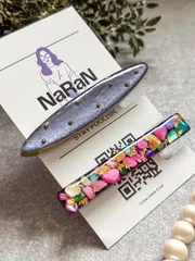 891≫ 【ヘアクリップ2点セット】マグカラー×シェルレジン