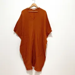 BLACK CRANE ブラッククレーン ワンピース フリンジ 楊柳素材 ブラウンオレンジ 半袖 レディース S 綿100% コットンガーゼ COTTON GAUZE ゆったり 春夏 アメリカ製 Made in USAのサムネイル