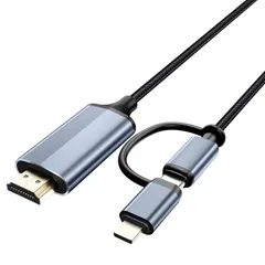 Type-C HDMIケーブル & HDMI変換 全iPhone Lightning (16/15/14/13/Pro/Max) 2-in-1 & iPad タイプc Pro/Air対応 1080P hdmi変換ケーブル HD・映像音声完全同期・日本語マニュア