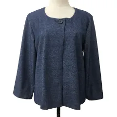 タルボット TALBOTS ジャケット カットソー ノーカラー 無地 長袖 XL 紺 ネイビーのサムネイル