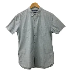 アールニューボールド R.NEWBOLD シャツ カジュアル ボタンダウン チェック 半袖 L 青 緑 ブルー グリーン