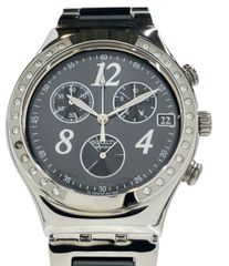 電池交換済 Swatch IRONYクロノグラフ腕時計 黒 シルバー クリスタル 