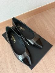 シャネル スリングバック 希少エネメル ブラック 37 1/2 フラット 