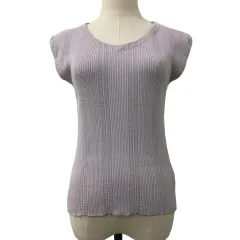 N.Natural Beauty Basic N.ナチュラルビューティーベーシック カットソー ニット Vネック リブ 透かし編み フレンチスリーブ M 紫 パープルのサムネイル