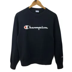 チャンピオン CHAMPION トレーナー スウェット プルオーバー クルーネック ロゴ プリント 長袖 MEDIUM 黒 白 ブラック ホワイト