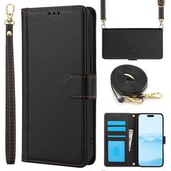 [신품] Dahimomo 케이스용 iPhone SE 제3세대 /iPhone SE2 / iPhone8 / iPhone7 수첩형 숄더 카드 수납 지갑형 스탠드 기능 어깨걸이 전면 보호 무지 심플 내충격 - 블랙