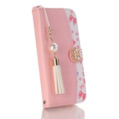 [신품] case for Galaxy S23 SCG19/SC-51D 케이스 커버 수첩형 갤럭시 s23 SC-51D / SCG19가 귀여운 꽃무늬 스트랩 첨부 지갑형 카드 수납 마그넷식 보호 케이스 경량 스마트폰 케이스 전면 보호 내충격
