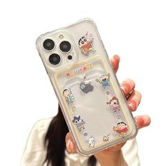 [신품] LYLIDIA 크레용 신짱 iPhone13pro 용 스마트 폰 케이스 크레용 신짱 투명 실리콘 iPhone13pro 보호 케이스 iPhone13pro 용 크레용 신짱 케이스 투명 포켓 첨부 후면 수납 카드 수납