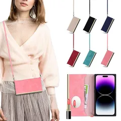 【新品】 Cavor iPhone14 Proスマホ 携帯用ケース肩掛け 首かけ 斜めがけ ショルダー 鏡をかける可愛い女性 iPhone 14 Proショルダーケース iPhone 14 Pro手帳型ケース【封筒のデザイン】iPhone 14Pro財布型 1