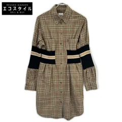 BURBERRY　バーバリー　8036139 ティッシ期 ブラウン チェック コットン ニット切替 シャツワンピース　38のサムネイル