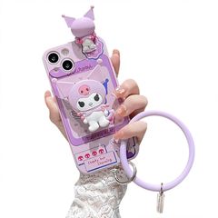 [신품] 크로미 스마트 폰 케이스 iPhone 15 Pro Max 용 케이스 팔찌 킥 스탠드 스탠드 기능 핸드 스트랩 아이폰 15 Pro Max 용 케이스 퍼플 컬러