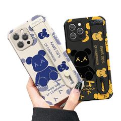 [신품] Arpe 귀여운 iPhone 11 Pro Max 용 케이스 베어 브릭 카우즈 스마트 폰 케이스 리스틀릿 킥 스탠드 아이폰 11 Pro Max 용 케이스 스트랩 TPU 보호 커버 스탠드 기능 컬러 (흰색)