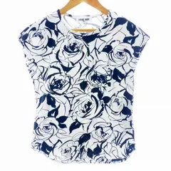 ハナエモリ HANAE MORI Deux カットソー 半袖 フレンチスリーブ クルーネック コットン 花柄 M 白 黒 ホワイト ブラック トップス /AZのサムネイル