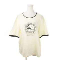 レリアン Leilian E SPORTS Tシャツ カットソー ラウンドネック 五分袖 刺繍 ヨット柄 マリン ベージュ 緑 グリーン /MN23のサムネイル