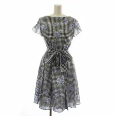 レッセパッセ LAISSE PASSE ワンピース 半袖 ロング チェック柄 花柄 総柄 ベルト付き 38 M 紺 ネイビー /XZ ■GY43のサムネイル