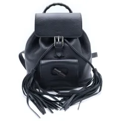 GUCCI (グッチ) バンブー レザー スモール バックパック ブラック タッセル カーフスキン リュックサック デイパック フリンジ ブラック レザー 387149 シルバー金具のサムネイル