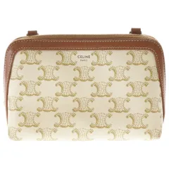 CELINE (セリーヌ) トリオンフキャンバス チェーンクラッチ ミニバッグ ショルダーバッグ アイボリー×ブラウン レザー×PVC ゴールド金具