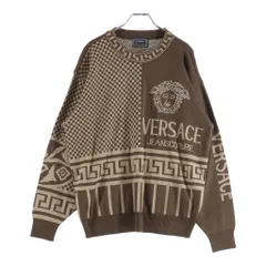 VERSACE JEANS COUTURE (ヴェルサーチジーンズクチュール) メデューサロゴエンブロイダリー グレカネック プルオーバーニットセーター ブラウンのサムネイル