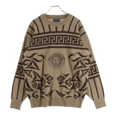 VERSACE JEANS COUTURE (ヴェルサーチジーンズクチュール) メデューサロゴエンブロイダリー バロックパターン プルオーバーニットセーター ベージュのサムネイル