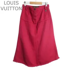 美品 ルイヴィトン LOUIS VUITTON デニムスカート ロングスカート LV金具 ダメージ加工 ジッパーフライ ロング丈 ミモレ丈 コットン×リネン レッド サイズ34 レディースのサムネイル