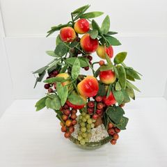 中国美術 玉石盆栽 縁起物 翡翠 天然石 桃 ぶどう 石細工 - メルカリ