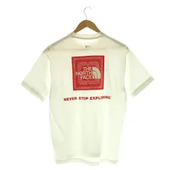 ザノースフェイス THE NORTH FACE bandana square logo バックロゴプリントTシャツ カットソー L ホワイト レッド NT32108 /CX  ■G