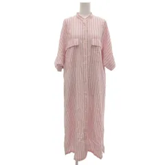 B&Y ユナイテッドアローズ BEAUTY&YOUTH ビューティー&ユース シャツワンピース ロング丈 ストライプ柄 バンドカラー 半袖 ピンク グレー /NU