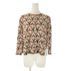マックスマーラステュディオ Max Mara Studio カーディガン ニット 七分袖 切替 ニット シルク 花柄 アイリス S ベージュ /CK45 ■GY99