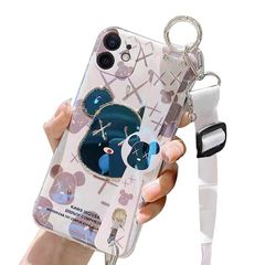[신품] Arpe 귀여운 베어 브릭 카우즈 스마트 폰 케이스 iPhone 14 Pro Max 용 케이스 목걸이 스트랩 숄더 스트랩 휴대 스트랩 킥 스탠드 팔찌 실리카 겔 보호 커버 아이폰 14 Pro Max 케이스