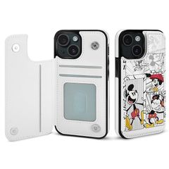 [신품] GGODDCASE iPhone 15 용 케이스 수첩형 미키 마우스 만화 캐릭터 귀여운 패션 가지고 쉽고 가죽 경량 보호 케이스 (iphone 15 용)