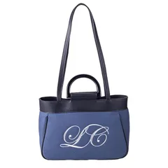 【新品】 [La Closet] 2way ハンドバッグ レディース キャンバス バッグ ショルダーバッグ 肩掛け 本革 付属 大人女子 99-3019_NAVY