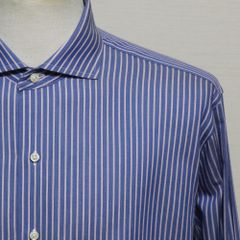 美品】エトロ ワイドカラーストライプシャツ ロイヤルブルー 39