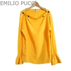 美品 エミリオプッチ EMILIO PUCCI ブラウス シャツ シルク100％ ベルスリーブ ボートネック 長袖 イエロー サイズI38 レディースのサムネイル