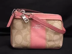 ■極美品■ COACH コーチ F52853 シグネチャー PVC×レザー リストレット ポーチ マルチケース 小物入れ ピンク系×ベージュ系 DN2729