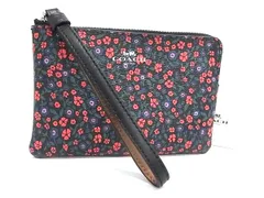 ■極美品■ COACH コーチ F59551 PVC フラワー 花柄 マルチポーチ マルチケース 小物入れ ブラック系×マルチカラー DN2733