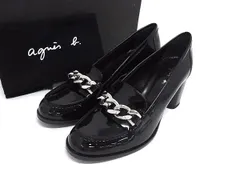 ■極美品■ agnes b. アニエスベー パテントレザー ヒール ローファー サイズ38 (24cm) 靴 シューズ レディース ブラック系 DN2653のサムネイル