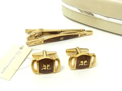 ■美品■ courreges クレージュ カフスボタン カフリンクス ネクタイピン アクセサリー 2点セット ゴールド系×ブラウン系 DN2670のサムネイル
