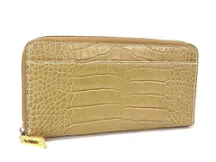 ■美品■ TUSCANIA トスカーニア クロコダイル型押しレザー ラウンドファスナー 長財布 ウォレット 小銭入れ ベージュ系 DN3766のサムネイル